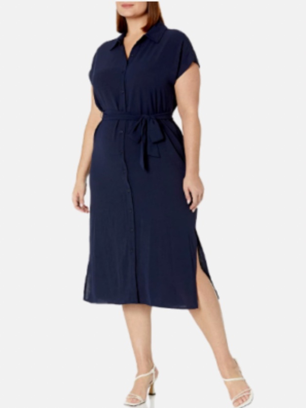 NWT DKNY Midi Shirt Dress Short Sleeve Belted Dazzling Navy Size 14